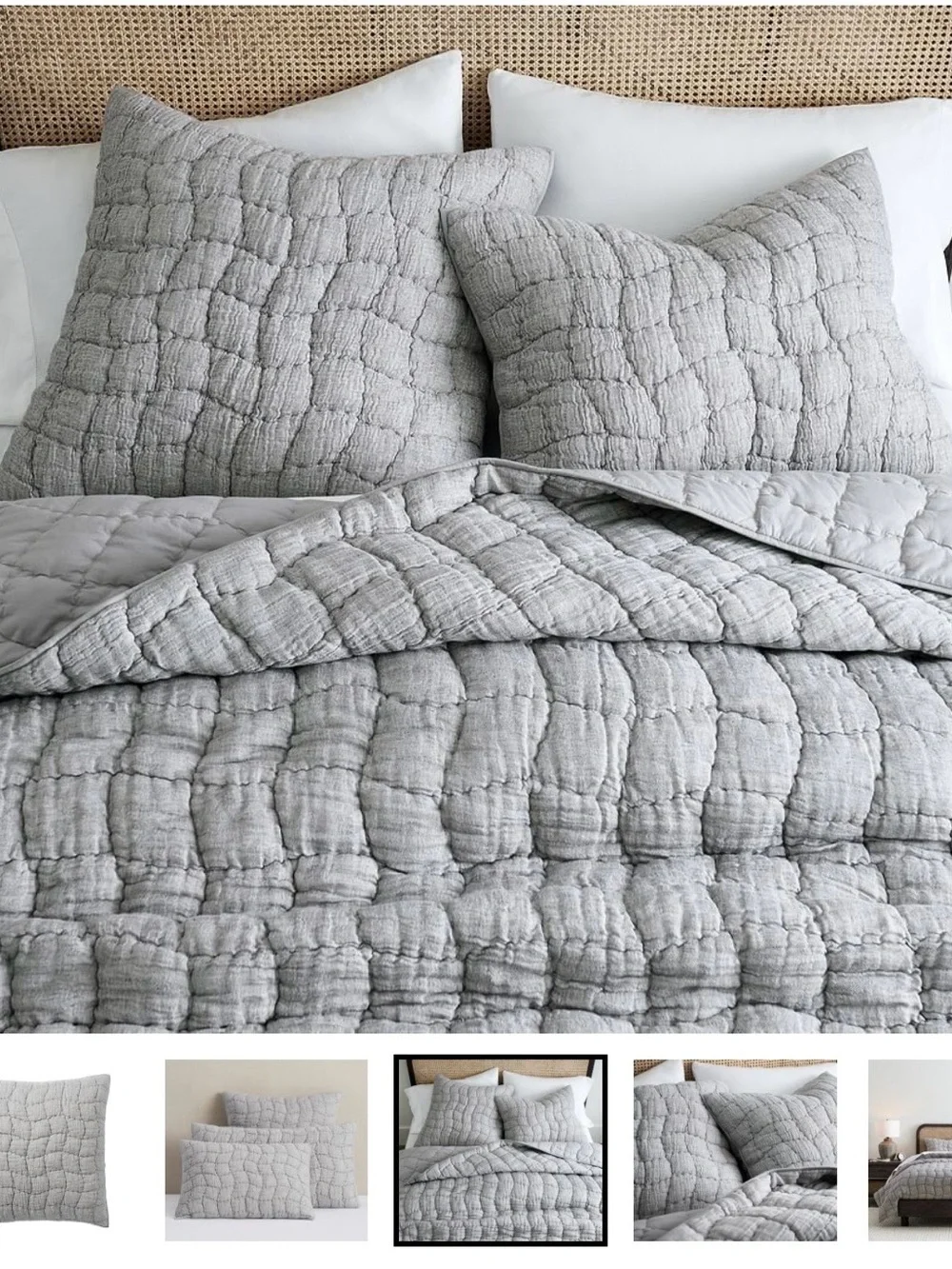 2 Pottery Barn Cloud Quilted Sham Covers in gray